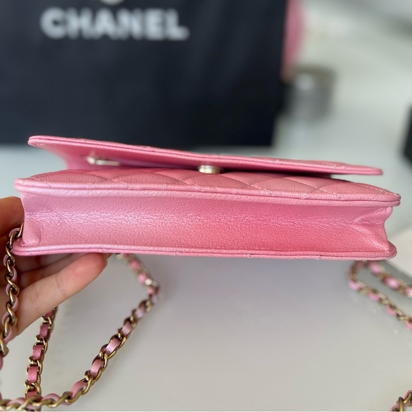 NEW UNBOXED RARE Cloudy pearly goatskin gold hardware iridescent pink - Picture 11 of 14